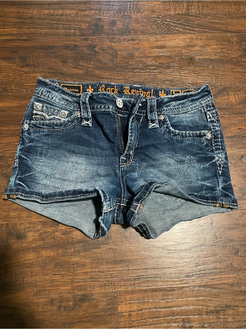 Rock Revival Distressed Dark Blue Denim Jean Shorts